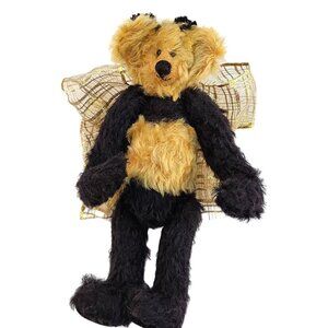 Vintage Handmade Bumblebee Teddy Bear Weighted Plush  With Golden Ribbon Bow Sin